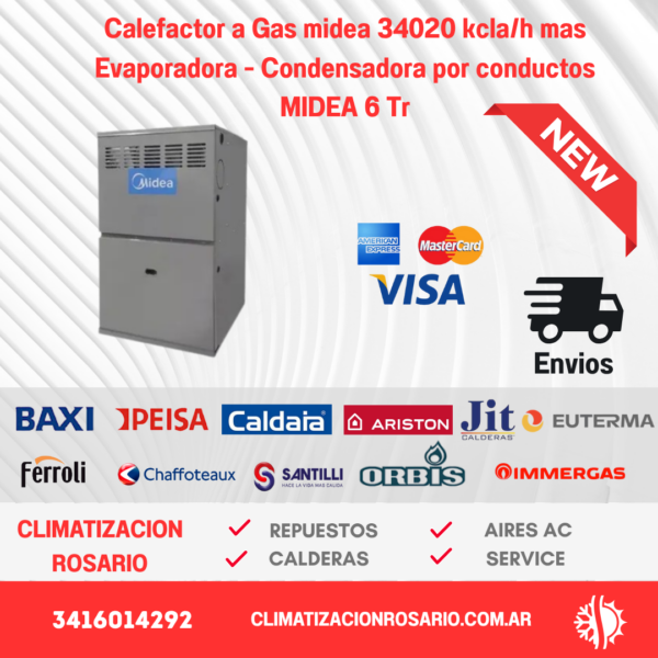 Aire Central Frio Calor midea  27.720 kcla/h por conductos - Calefactor a gas - Condensadora MIDEA 5 Tr MCFFC-R072H-01A  sku11222